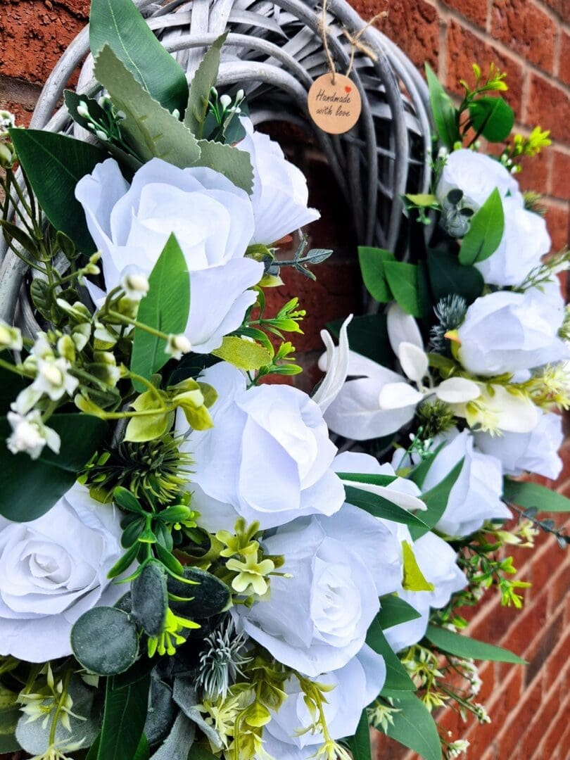 White Rose Wicker Wreath - Image 3