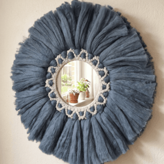 Soft Macramé Mirror - Denim Blue/ Light grey