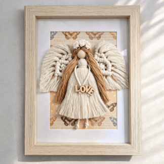 Macramé Angel in Frame - White
