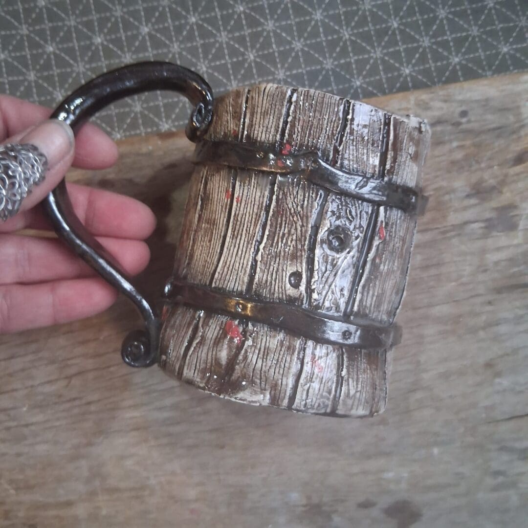 handmade Stoneware rustic viking Rune coffee mug tankard matt brown metallic faux wood - Image 5