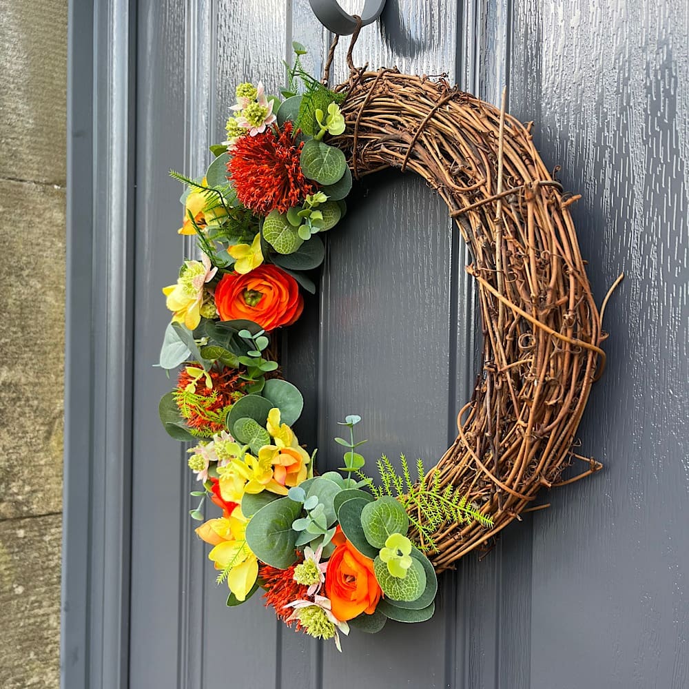 Bright-orange-and-yellow-summer-front-door-wreath