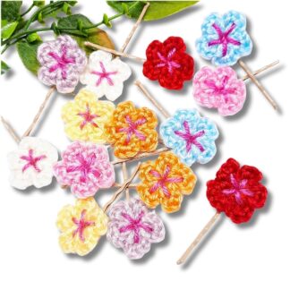 Colourful crochet flower hair grips.