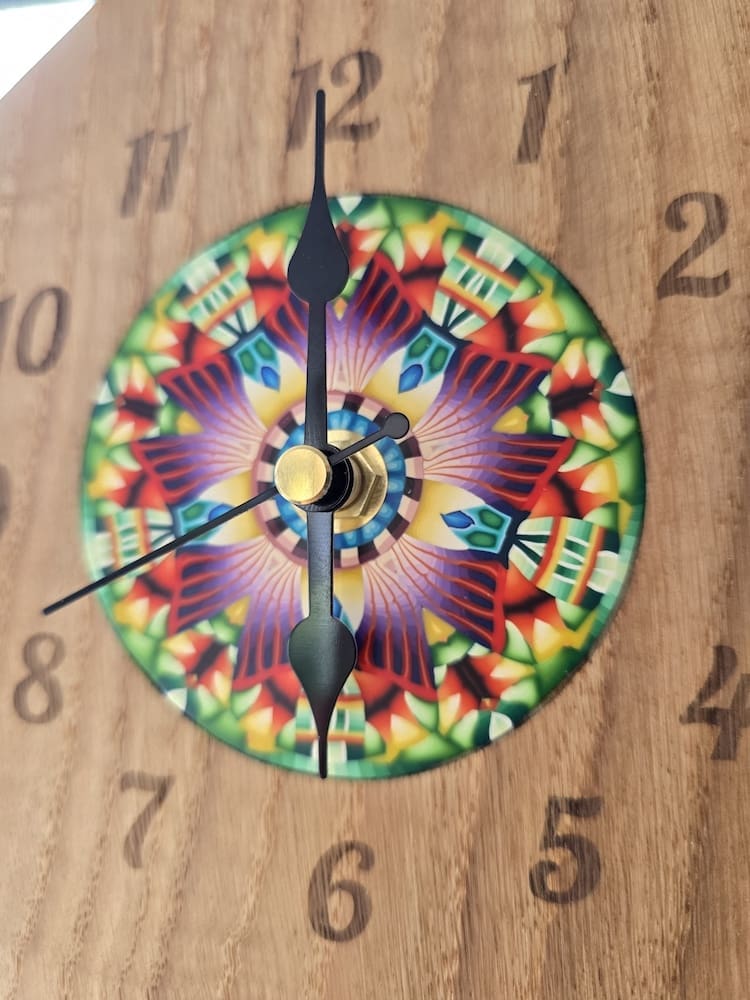 Solid Oak Collaboration Mantel Clock with Millefiori Artwork - Image 2