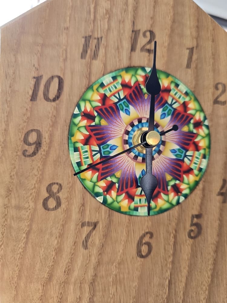 Solid Oak Collaboration Mantel Clock with Millefiori Artwork - Image 5