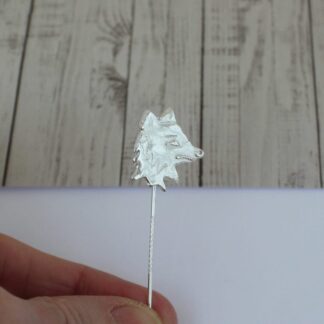 Silver fox head lapel pin made from recycled sterling silver