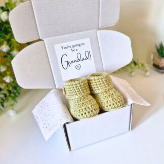 grandad Pregnancy Announcement Gift with Crochet Baby Booties