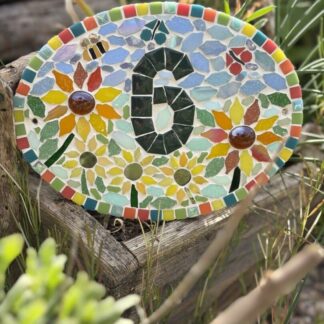 Handmade Sunflower Mosaic House Number Sign - personalised Outdoor Door Plaque