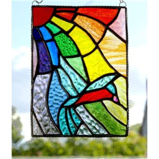 Rainbow kingfisher stained glass art panel hanging suncatcher handmade gift