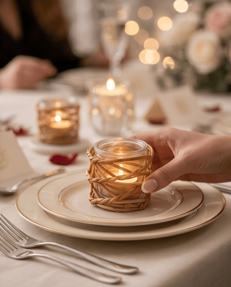 Willow glass candle holder hand woven willow