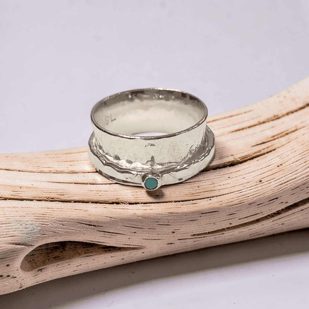 Silver Spinner Fidget Ring With Turquoise - Image 2