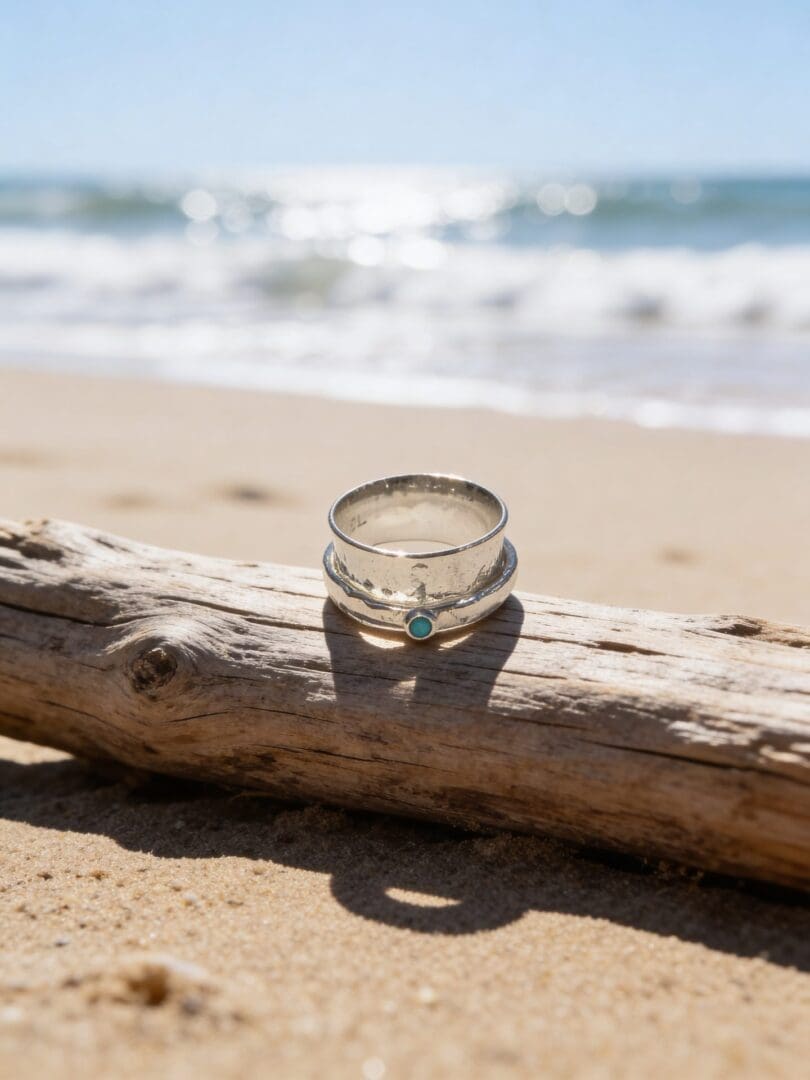 Silver Spinner Fidget Ring With Turquoise - Image 3