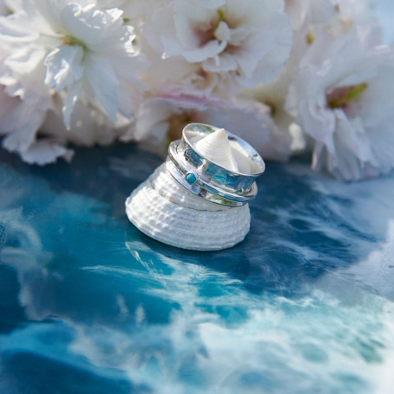 Silver Spinner Fidget Ring With Turquoise