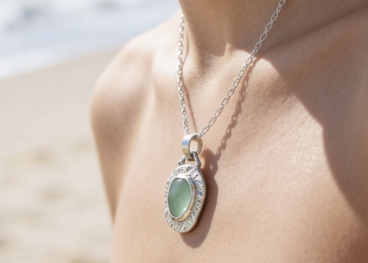 Silver Sea Glass Pendant Necklace - Image 6