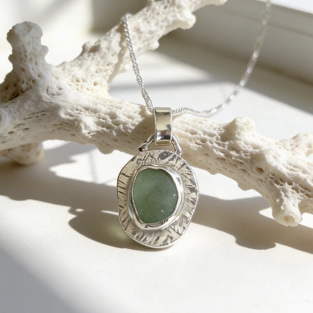 Silver Sea Glass Pendant Necklace - Image 2