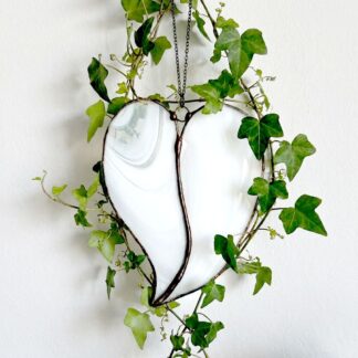 White stained glass heart suncatcher