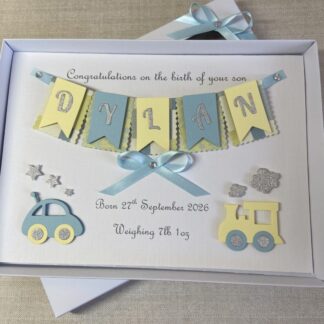 Personalised Handmade Gift Boxed New Baby Boy Keepsake Card