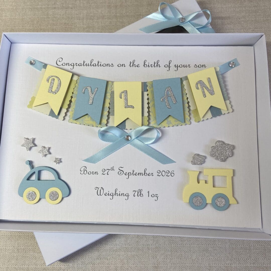 Personalised Handmade Gift Boxed New Baby Boy Keepsake Card