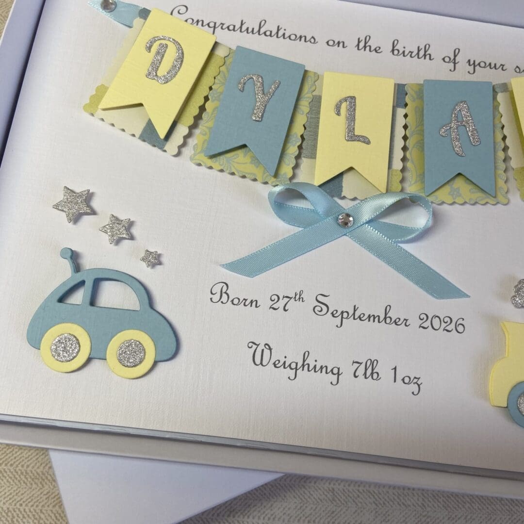 Personalised Handmade Gift Boxed New Baby Boy Keepsake Card - Image 7
