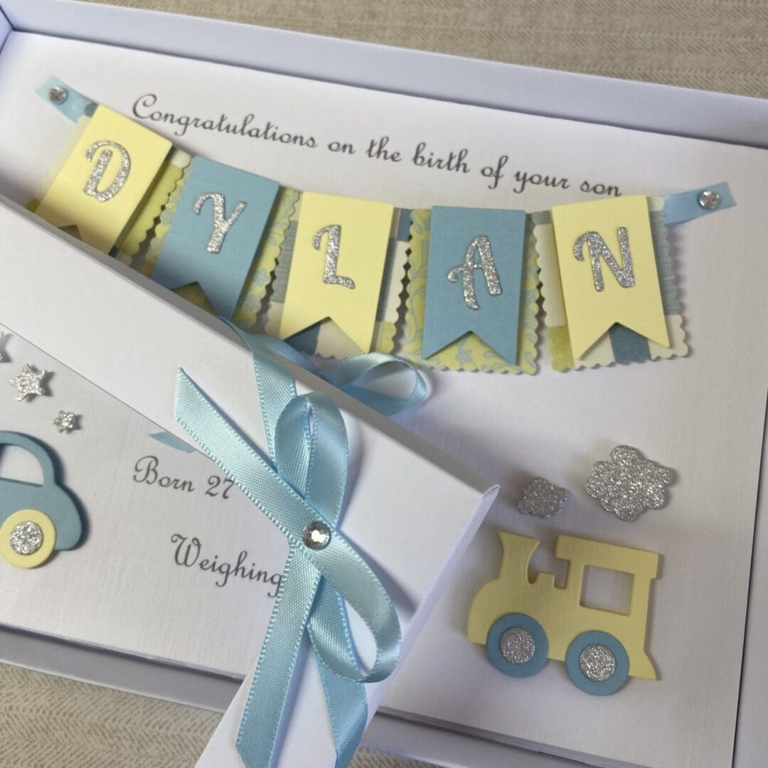 Personalised Handmade Gift Boxed New Baby Boy Keepsake Card - Image 8