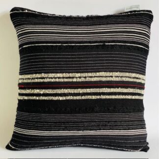 Handwoven cushion cover in classic cream,black and red.