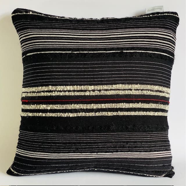 Handwoven cushion cover in classic cream,black and red.
