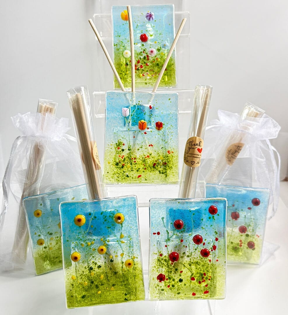 Fused glass diffuser in various flower designs