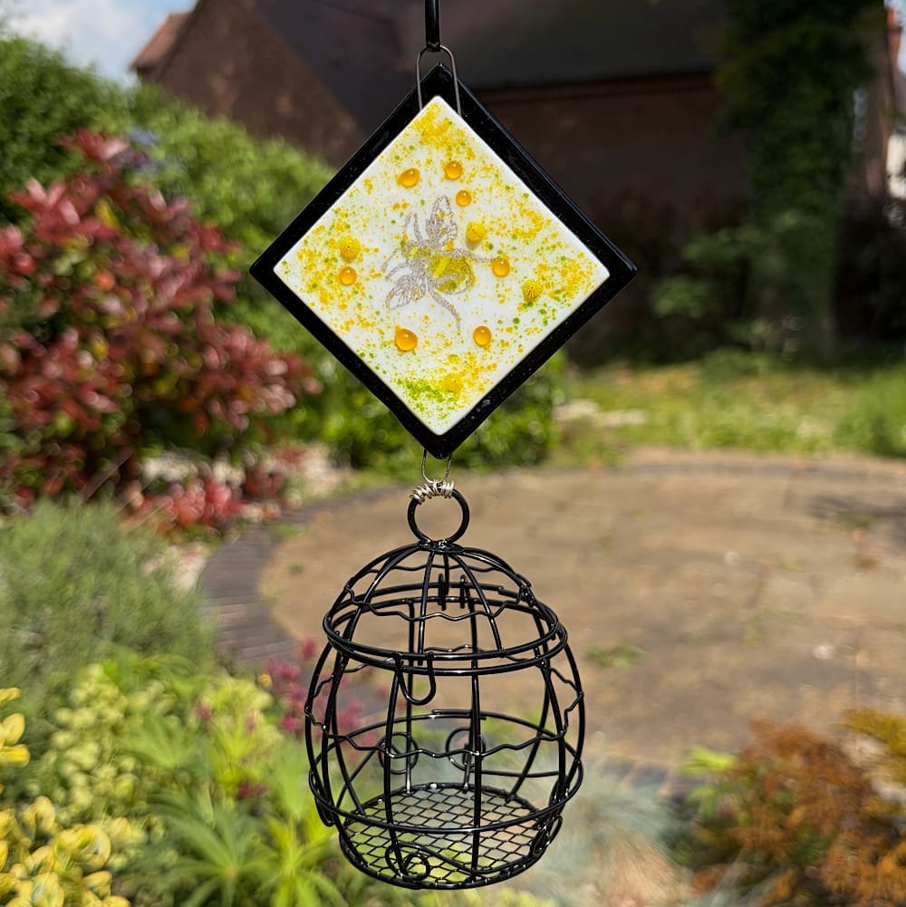 Fat ball bird feeder (various designs including bees and flowers in fused glass) - Image 3