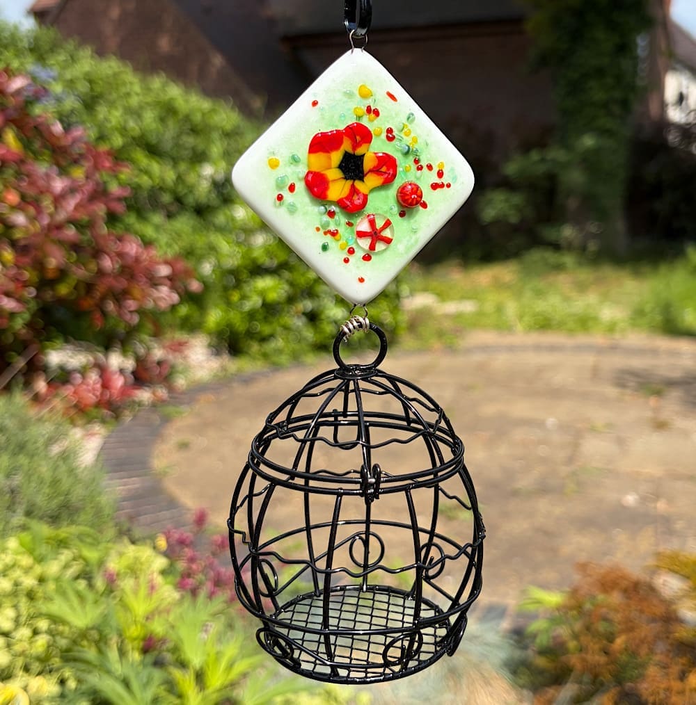 Fat ball bird feeder (various designs including bees and flowers in fused glass) - Image 4