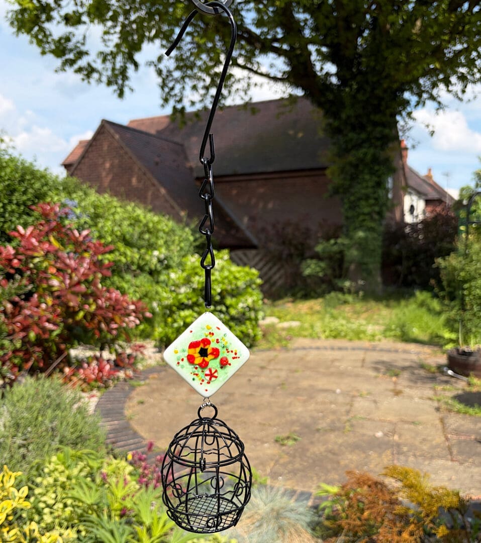 Fat ball bird feeder (various designs including bees and flowers in fused glass) - Image 2