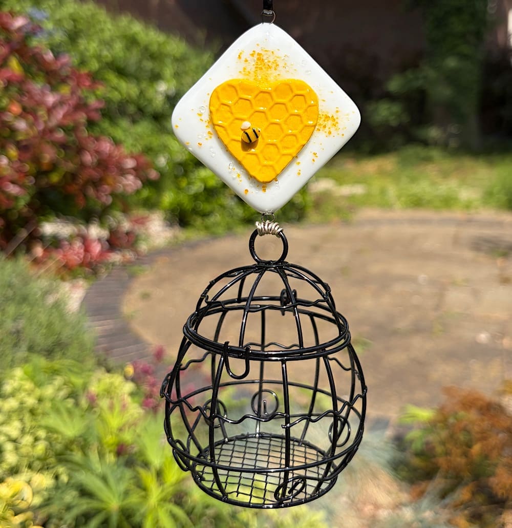 Fat ball bird feeder (various designs including bees and flowers in fused glass) - Image 5