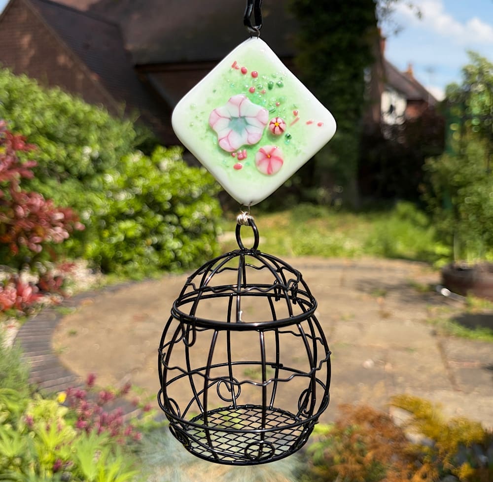 Fat ball bird feeder (various designs including bees and flowers in fused glass) - Image 6