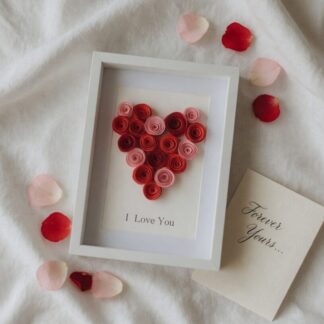 Handmade Quilled Floral Heart in Frame – Romantic Paper Art Wall Decor | Valentine’s Day Gift or Keepsake