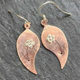 Copper earrings with silver flowers