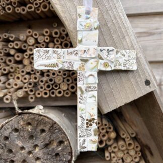 Handmade Mosaic Cross from Vintage China – British Reclaimed Ceramic Keepsake Décor