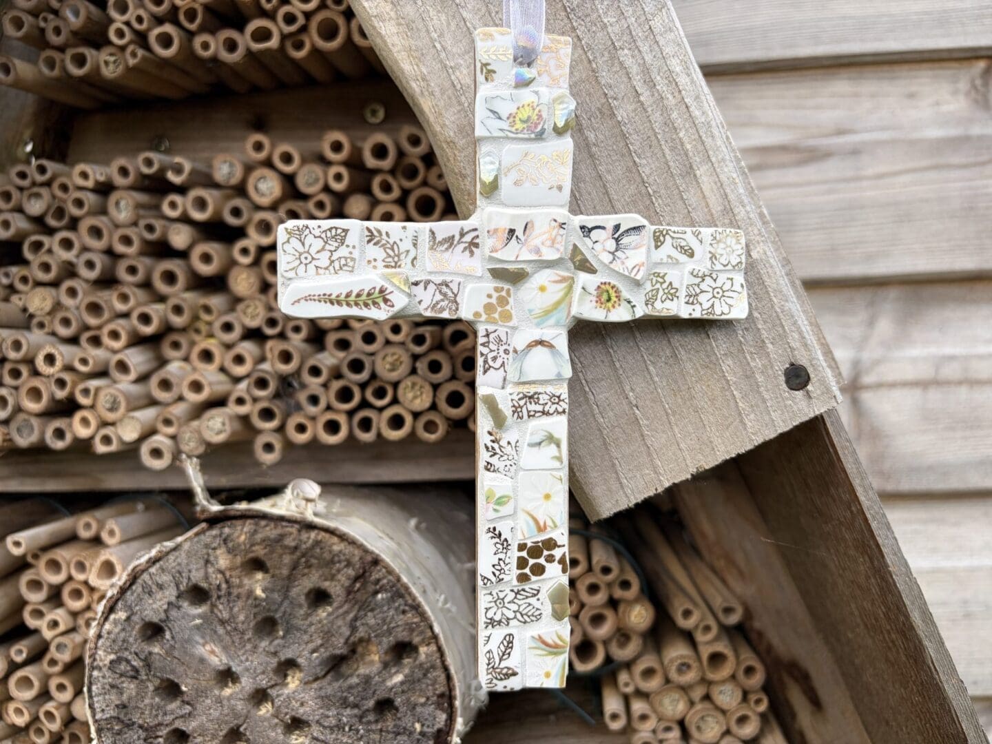 Handmade Mosaic Cross from Vintage China – British Reclaimed Ceramic Keepsake Décor