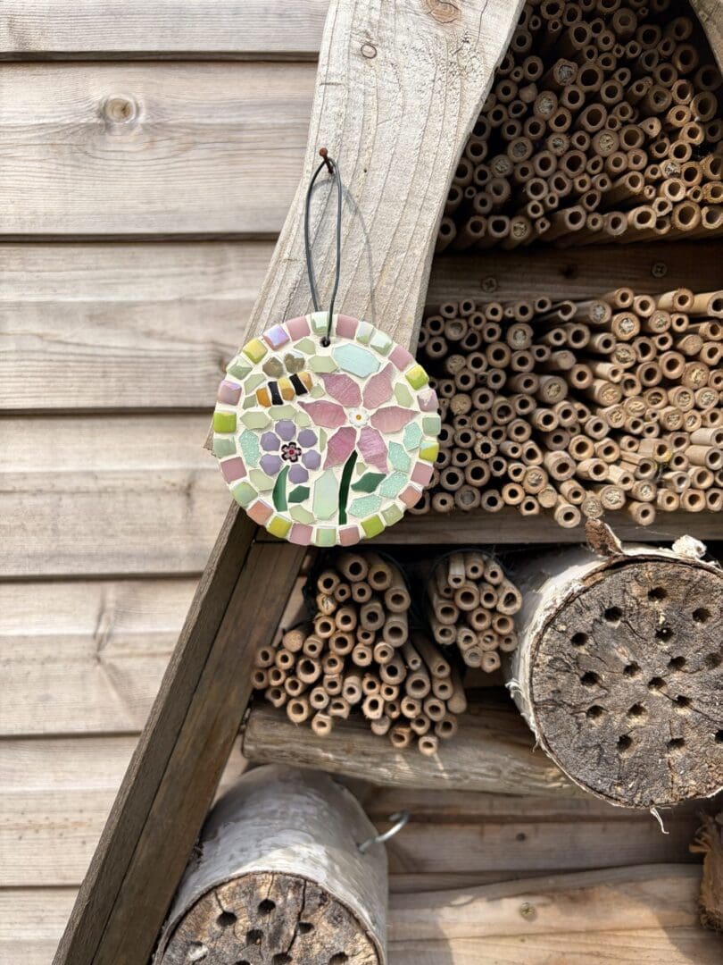 Pretty Mosaic Flower & Bee Garden Decoration – Handmade Colourful Outdoor Wall Art, Unique Garden Gift - Image 2