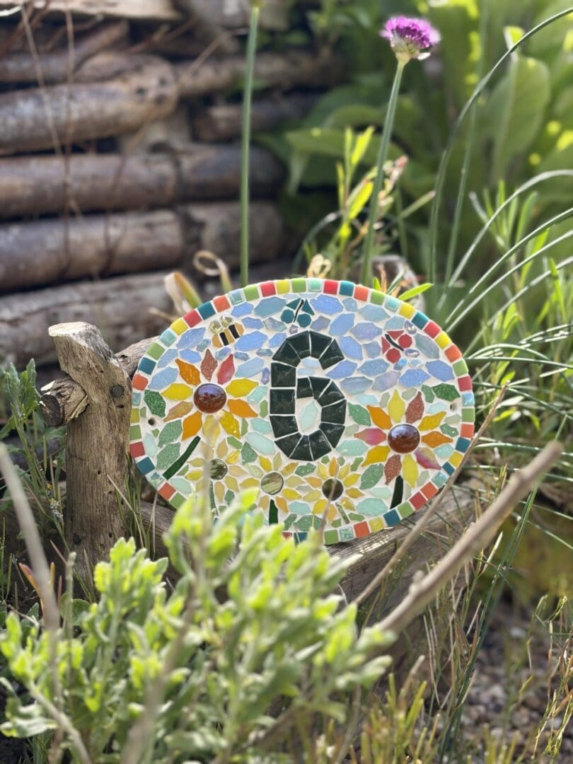 Handmade Sunflower Mosaic House Number Sign - personalised Outdoor Door Plaque - Image 3