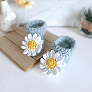 Crochet Baby Booties with Daisy – Handmade Newborn Baby Gift