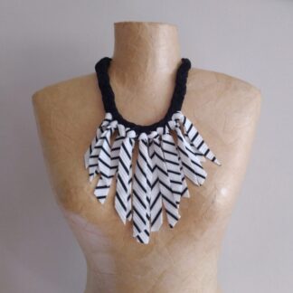 black and white fabric bib necklace