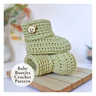 Crochet pdf baby booties pattern picture shown in mushy Peas green