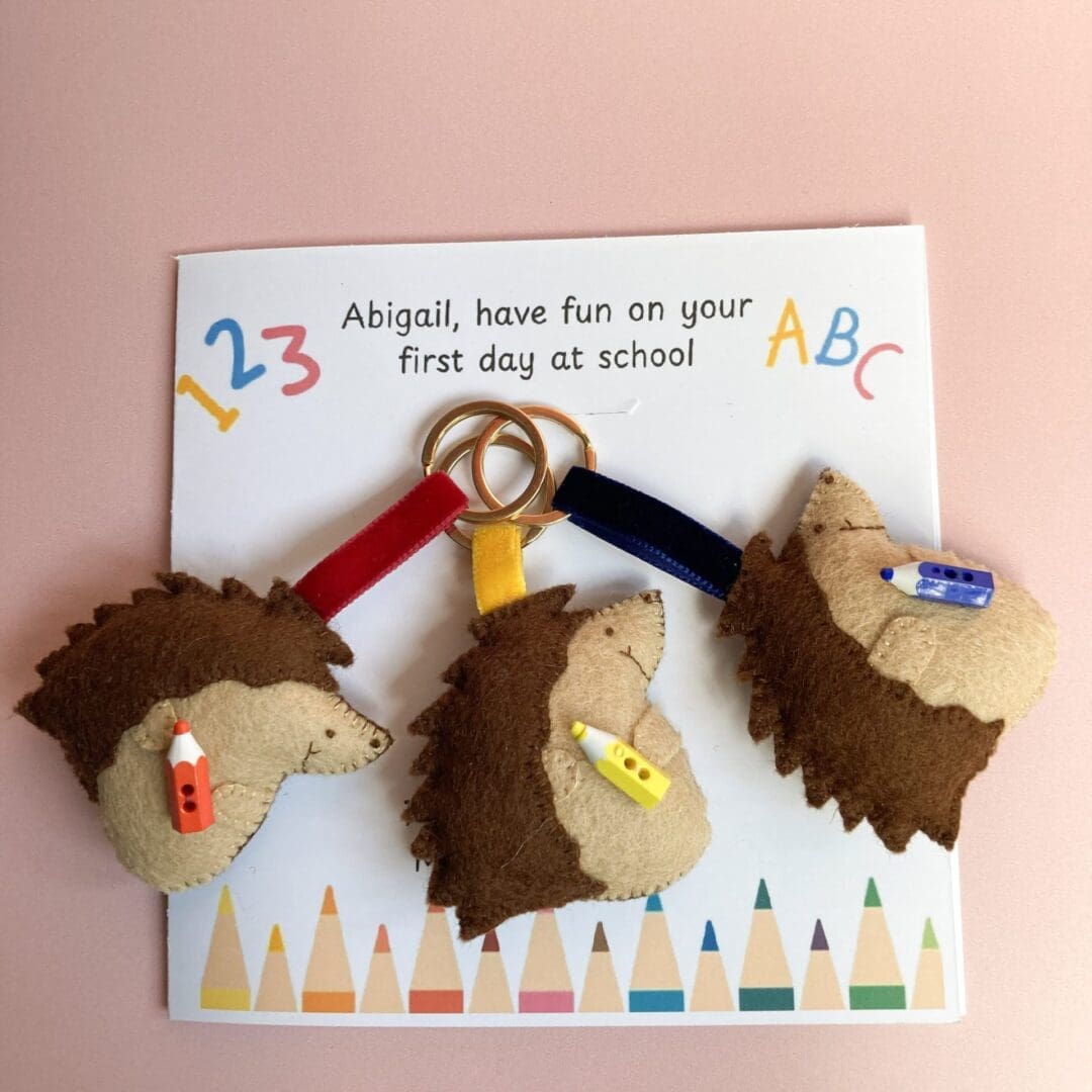 There are 3 different hedgehog bag charms to choose from - the hedgehog can carry a red, yellow or blue crayon.
