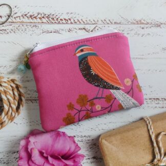 pink folk art bird coin purse