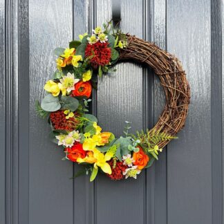 Bright-orange-and-yellow-summer-front-door-wreath