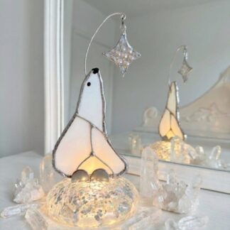 Polar Bear with Star on an Ice Resin Base.