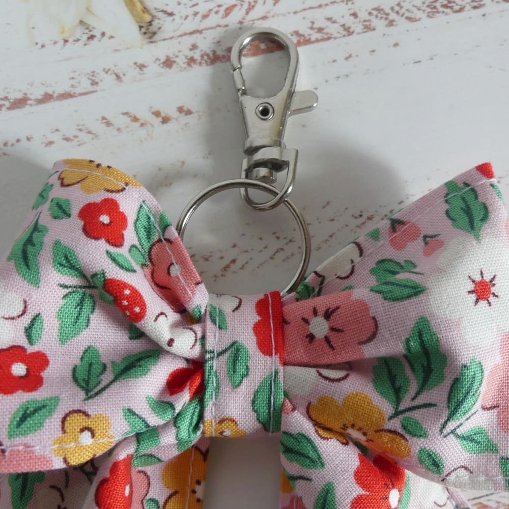 Pink Cotton Floral Bow Bag Charm or Key Chain - Image 4