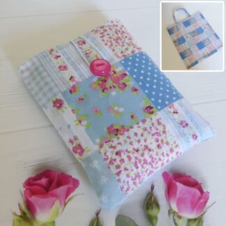 Pink and Blue Patchwork Print Folding Shopping Bag with Pouch