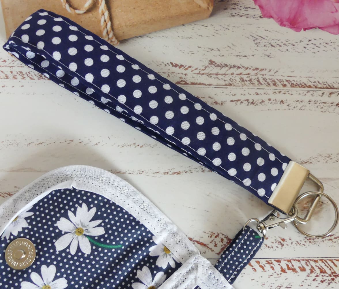 Keychain Purse and Wristlet in Navy Blue Patchwork Cotton - Image 3