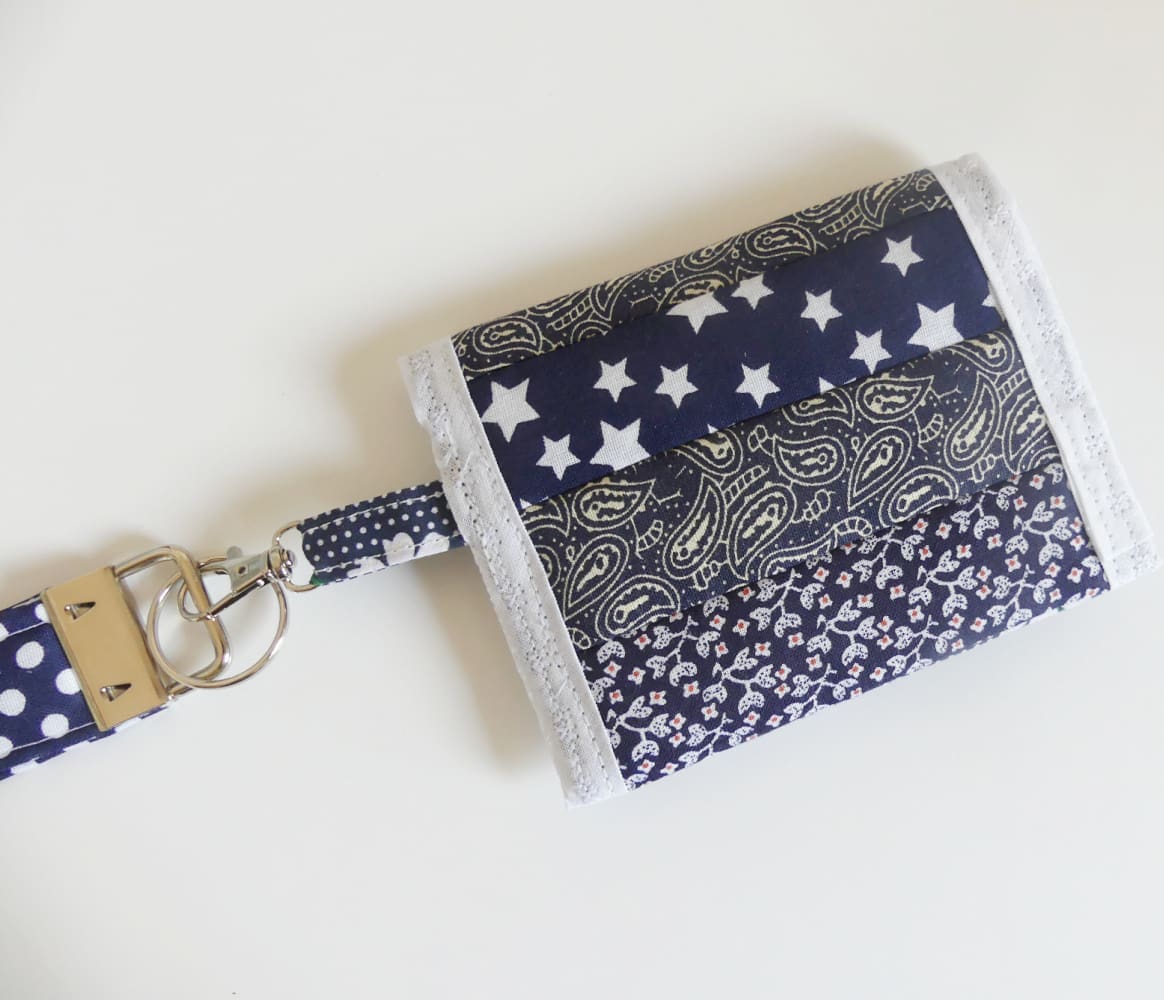 Keychain Purse and Wristlet in Navy Blue Patchwork Cotton - Image 4