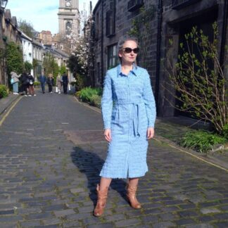 blue shirt dress with long sleeves