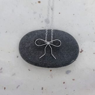 recycled sterling silver flat wire bow pendant necklace